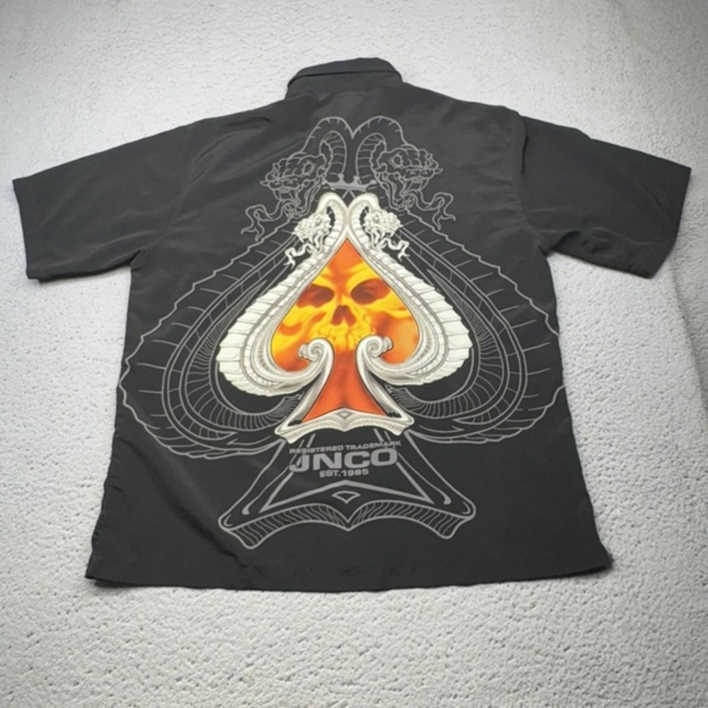 JNCO Shirt Mens Large Black Skull Spade Graphic Y2K Streetwear Goth Punk Skate‎